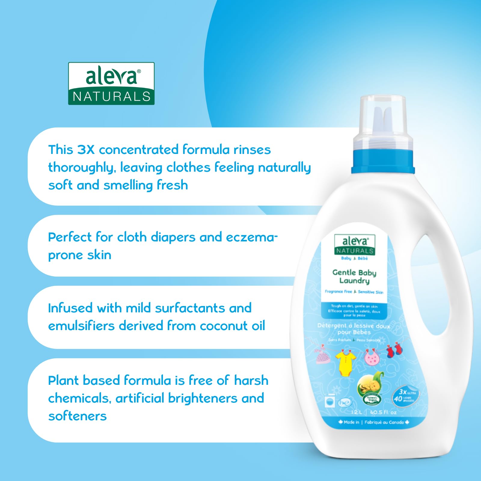 Aleva Naturals Gentle Baby Laundry, Effective Plant based Formula, Laundry Liquid, Fragrance Free, Tough on Stains and Dirt, Sensitive Skin friendly