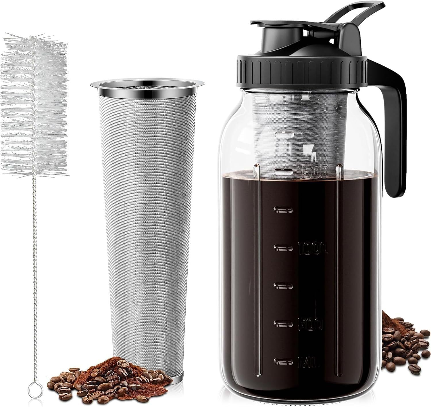 For Cold Brew Coffee Maker 64oz, Iced with 304 Stainless Steel Black