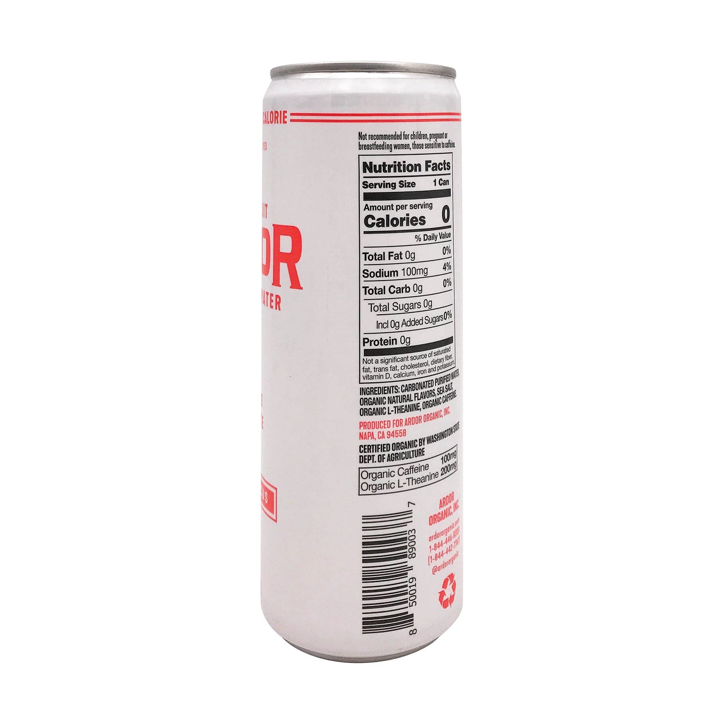 Ardor Organic Pink Grapefruit Sparkling Energy Water, 12 FZ