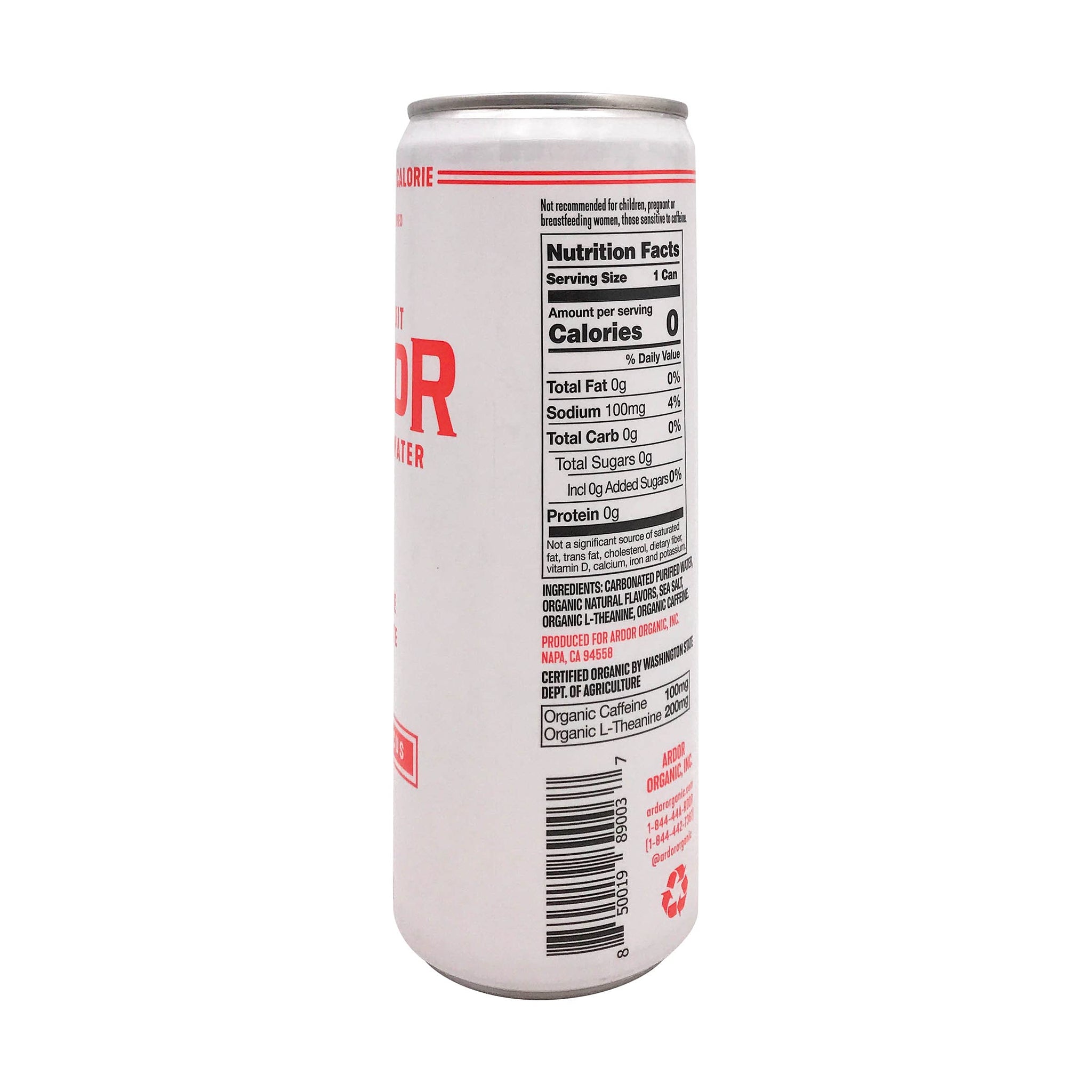 Ardor Organic Pink Grapefruit Sparkling Energy Water, 12 FZ