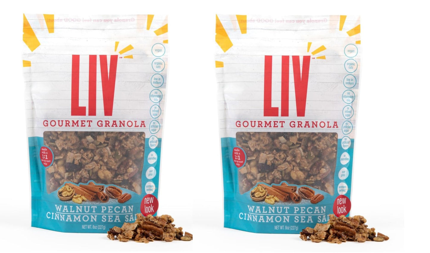 Liv Gourmet Cinnamon Sea Salt Granola - 8oz (Pack of 2) | Healthy, Nutrient-Dense Snack, Breakfast Cereal | 1:1 Nut-to-Oat Ratio | Non-GMO, Low Sugar