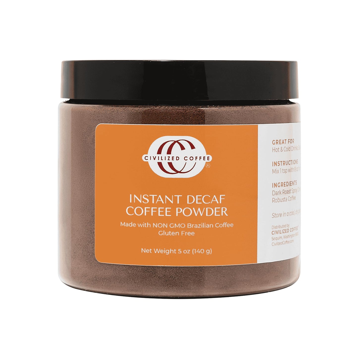 Civilized Coffee Premium Decaf Instant Coffee - Brazilian Dark Roast, Decaffeinated, Smooth & Rich (5 oz) (50 Servings)
