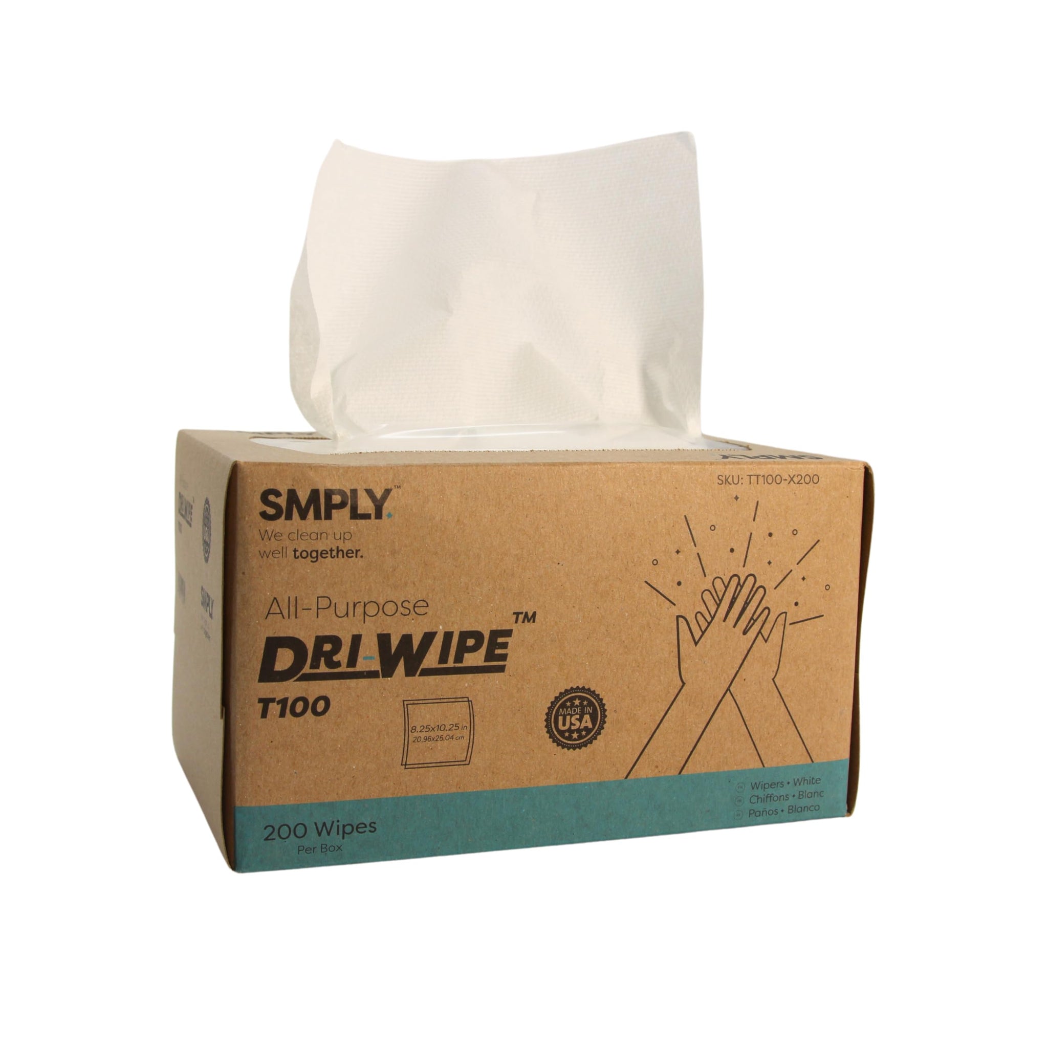 Dri-Wipe™ T100 All-Purpose Center-Pull Wipes - 24 Boxes of 200 (4,800 Total) - Disposable Cleaning Wipes, a Smarter Alternative to Paper Towels