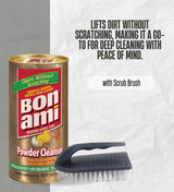 Bon Ami No Scent Cleaner 14 oz Powder Bundle with Scrub Brush - Gentle Cleaning Powder for Dried Food, Scuff Marks, and More - Safe for Cookware