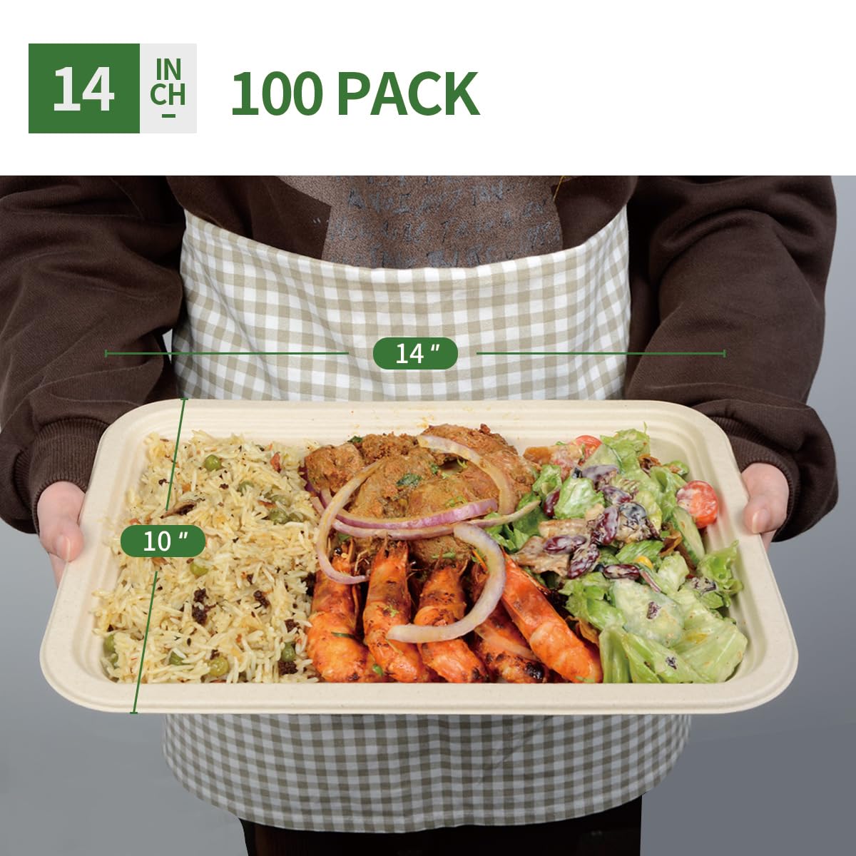 AICHEF 100 Pack 14 inch Large Disposable Food Trays for Crawfish Seafood Boil BBQ Dessert, Large Paper Plates 14 inch Heavy Duty Disposable Serving