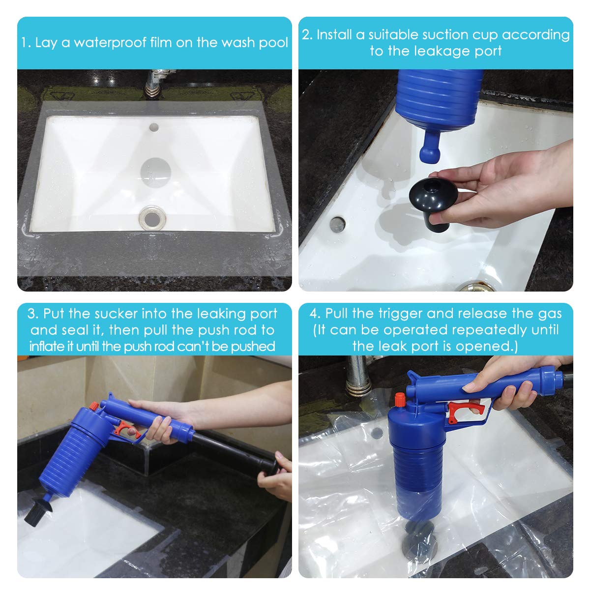 Toilet Plunger, Air Drain Blaster, Pressure Pump Cleaner, High Pressure Plunger Opener Cleaner Pump for Bath Toilets, Bathroom, Shower, Sink, Bathtub