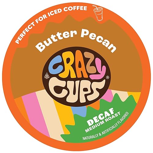 Crazy Cups Flavored Decaf Coffee Pods, Decaf Butter Pecan Coffee, Decaf K Cups for Keurig K Cups Machines, Hot or Iced, Single Serve Decaffeinated in