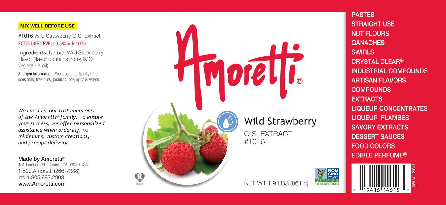 Amoretti - Wild Strawberry Extract Oil Soluble 2 oz - Highly Concentrated & Perfect For Pastry or Savory applications, Preservative Free, Vegan