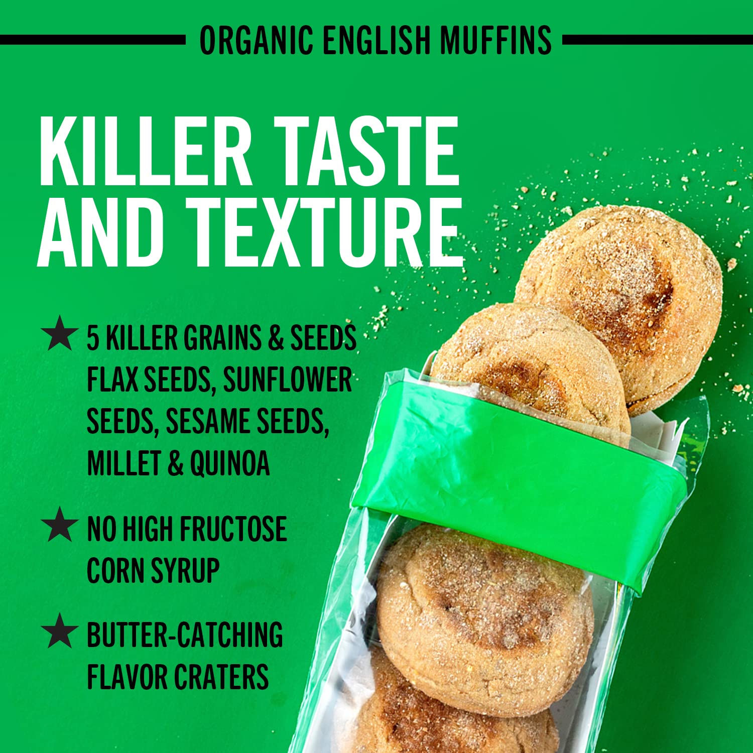 Dave's Killer Bread Rockin' Grains English Muffins, Organic Whole Grain English Muffins, 6 Count