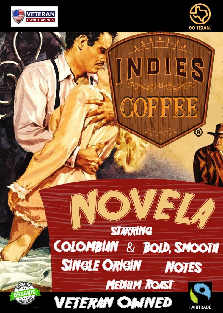 Novela Medium Colombian Roast Organic Coffee by Indies Coffee | 12 ounce Whole Bean VETERAN OWNED