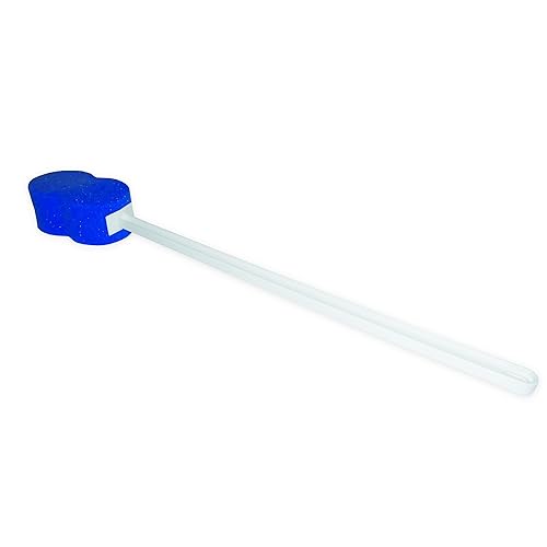 Rehabilitation Advantage Long Handle Bath Sponge - 18" Extra Long Handle with Soft Blue Hourglass Sponge (4.5" x 2") | Personal Hygiene & Mobility Aid