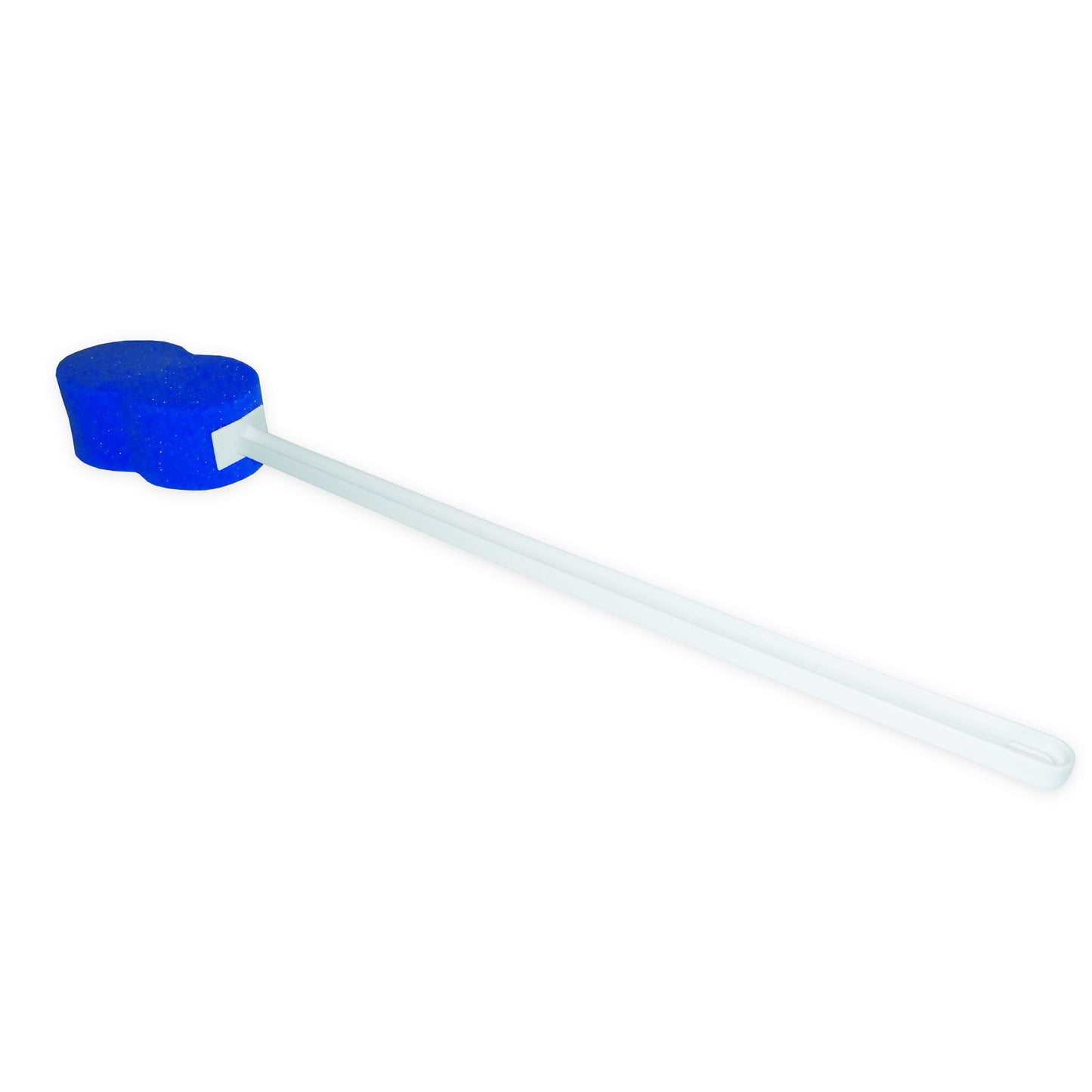 Rehabilitation Advantage Long Handle Bath Sponge - 18" Extra Long Handle with Soft Blue Hourglass Sponge (4.5" x 2") | Personal Hygiene & Mobility Aid