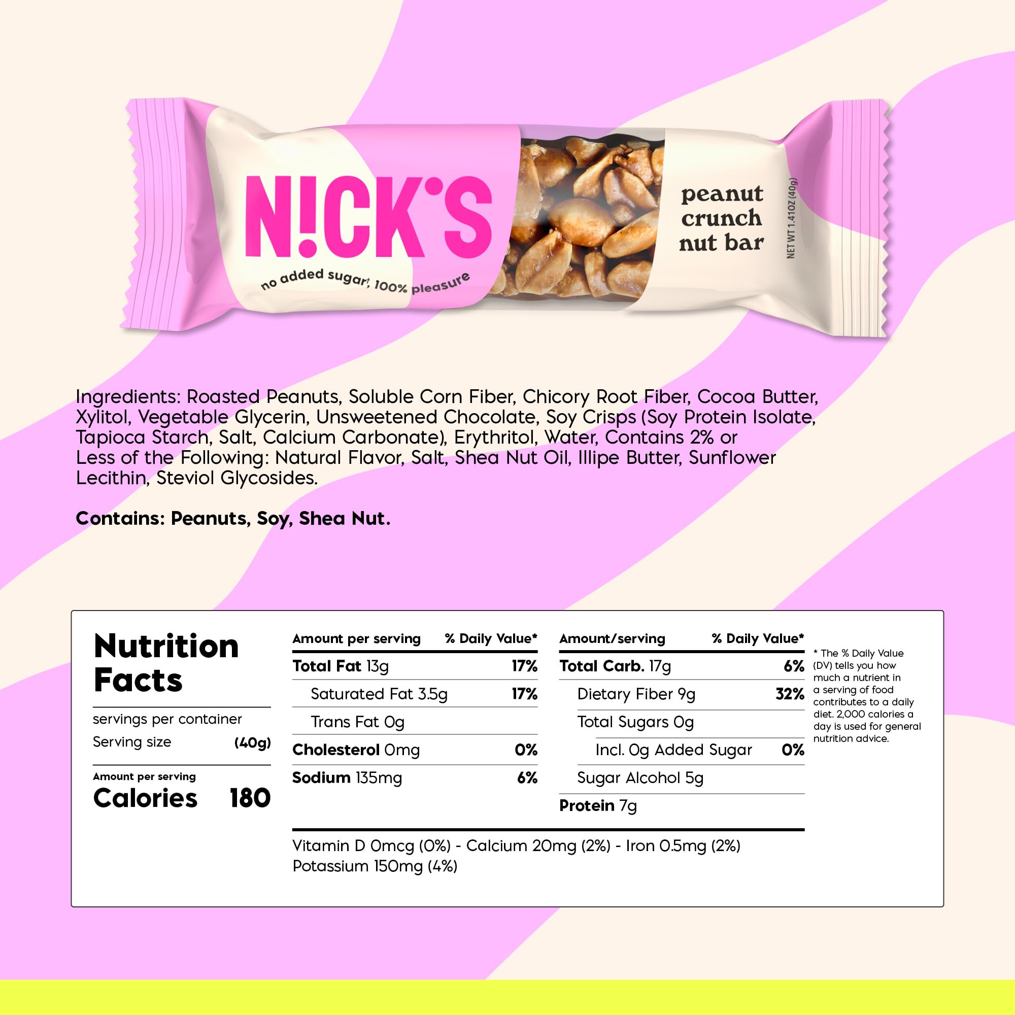 NICK'S Peanut Chocolate Snack Bar, Keto Nut Snack for Sports, Hiking & Outdoor Activities, 1G sugar, 3G net carbs, healthy snack bar (pack of 12)