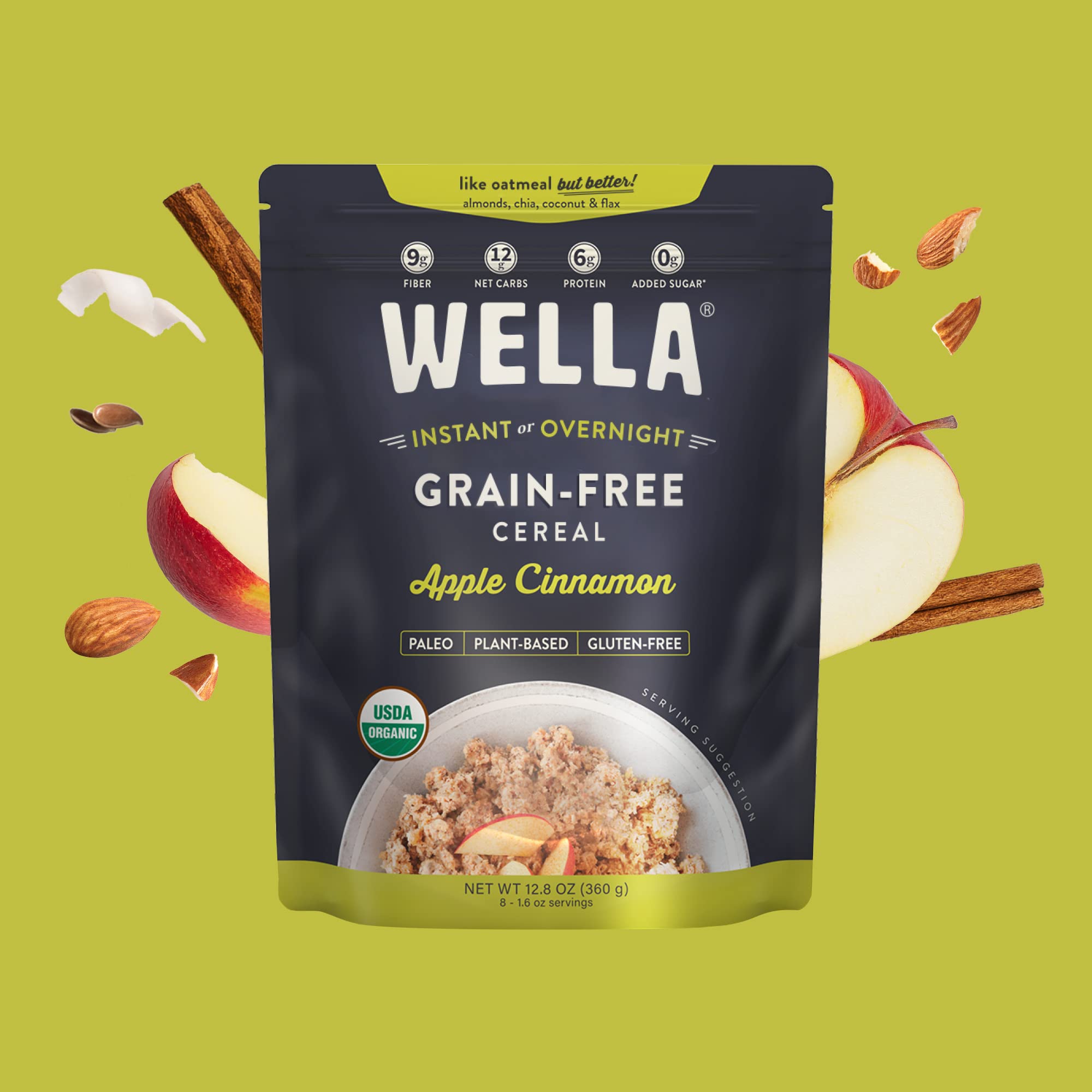 Wella Cereal Oatmeal Alternative, Gluten-Free Breakfast Hot Cereal, Grain-Free Paleo Organic Vegan High Protein Superfood, Plant-Based Non-GMO, Low in