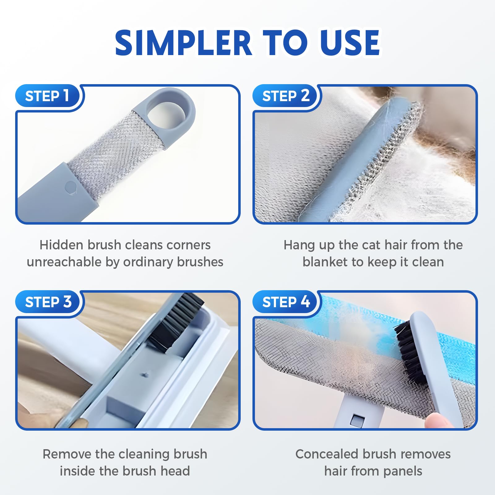 Pet Hair Remover for Furniture, Multifunctional Washable Lint Brush 4 in1 Cat and Dog Hair Removal Tool for Couch with 17inch Long Handle