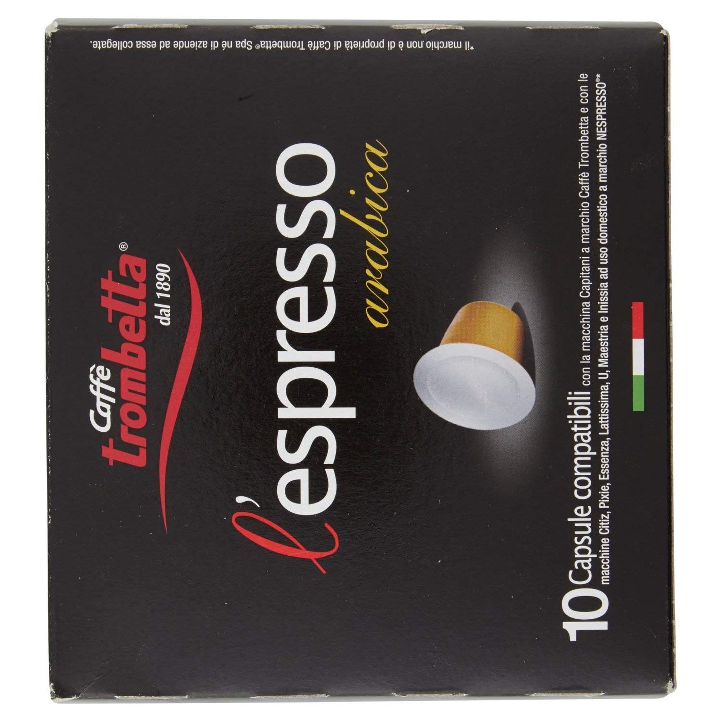 Trombetta l'espresso Arabica, (Pack of 8), blend of selected coffees of Arabic origin. Sweet and refined aroma, round and persistent taste with floral