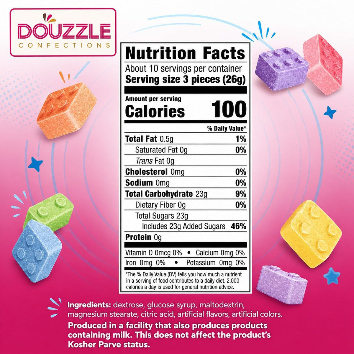 DOUzzle Kosher, Stack 'n Snack Candy Blocks, Edible Bricks, Building Blox, Construction Cake Toppers, (2 Pack), Individually Wrapped Treats, Birthday