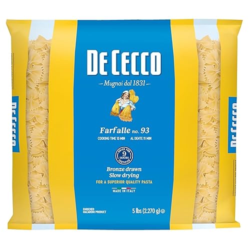 De Cecco Farfalle No. 93 Pasta, 5 Lb, Authentic, Slow Dried, Made with Durum Wheat, Versatile Pasta for Sauces & Recipes, Made in Italy