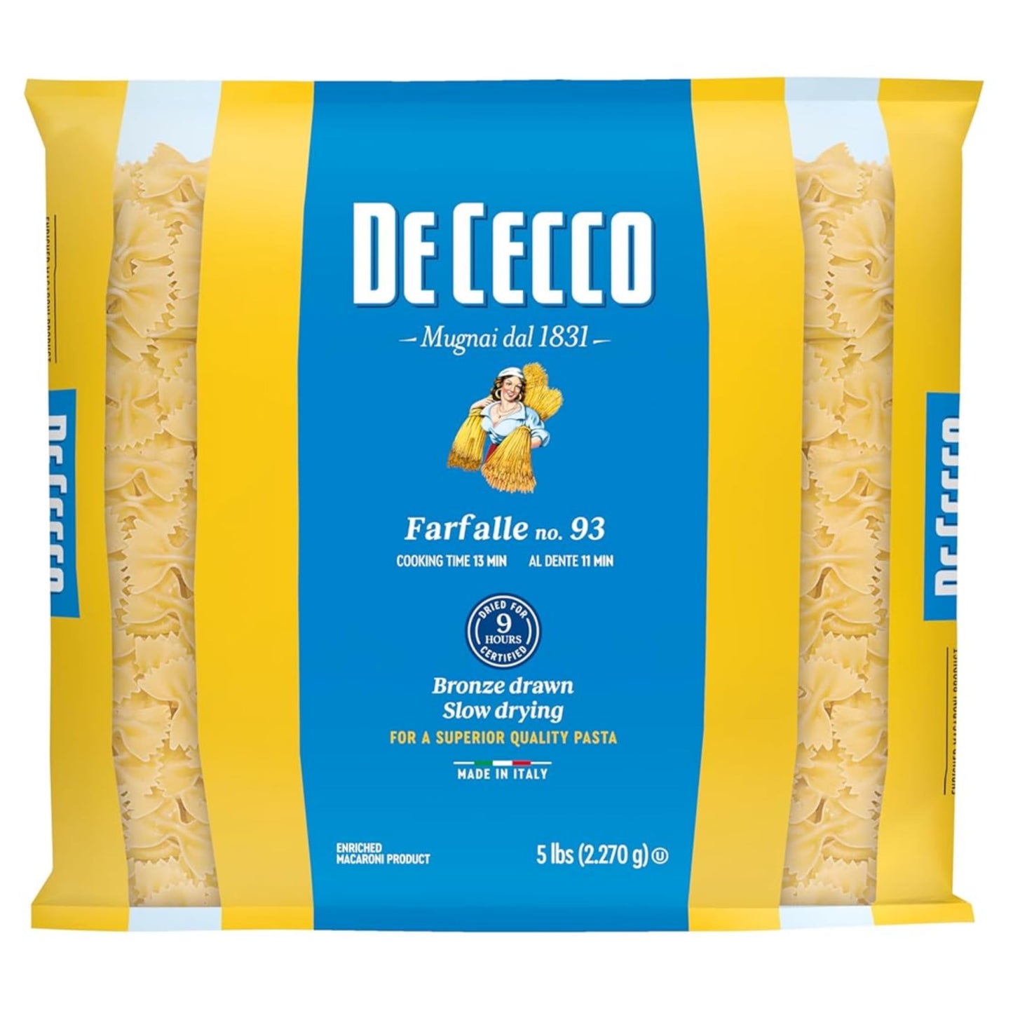 De Cecco Farfalle No. 93 Pasta, 5 Lb, Authentic, Slow Dried, Made with Durum Wheat, Versatile Pasta for Sauces & Recipes, Made in Italy