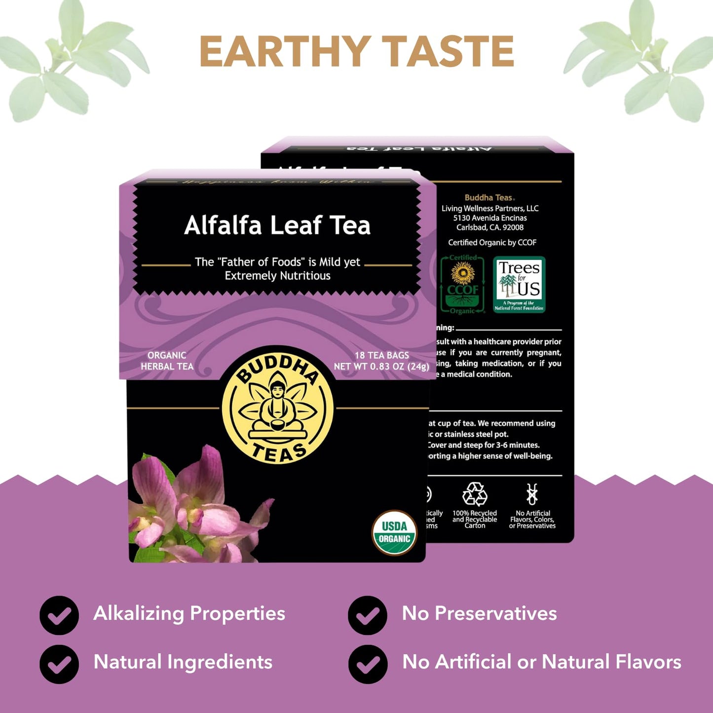 Buddha Teas - Alfalfa Leaf Tea - Herbal Tea - For Health & Wellbeing - With Vitamins, Minerals & Antioxidants - Clean Ingredients - Caffeine Free - OU