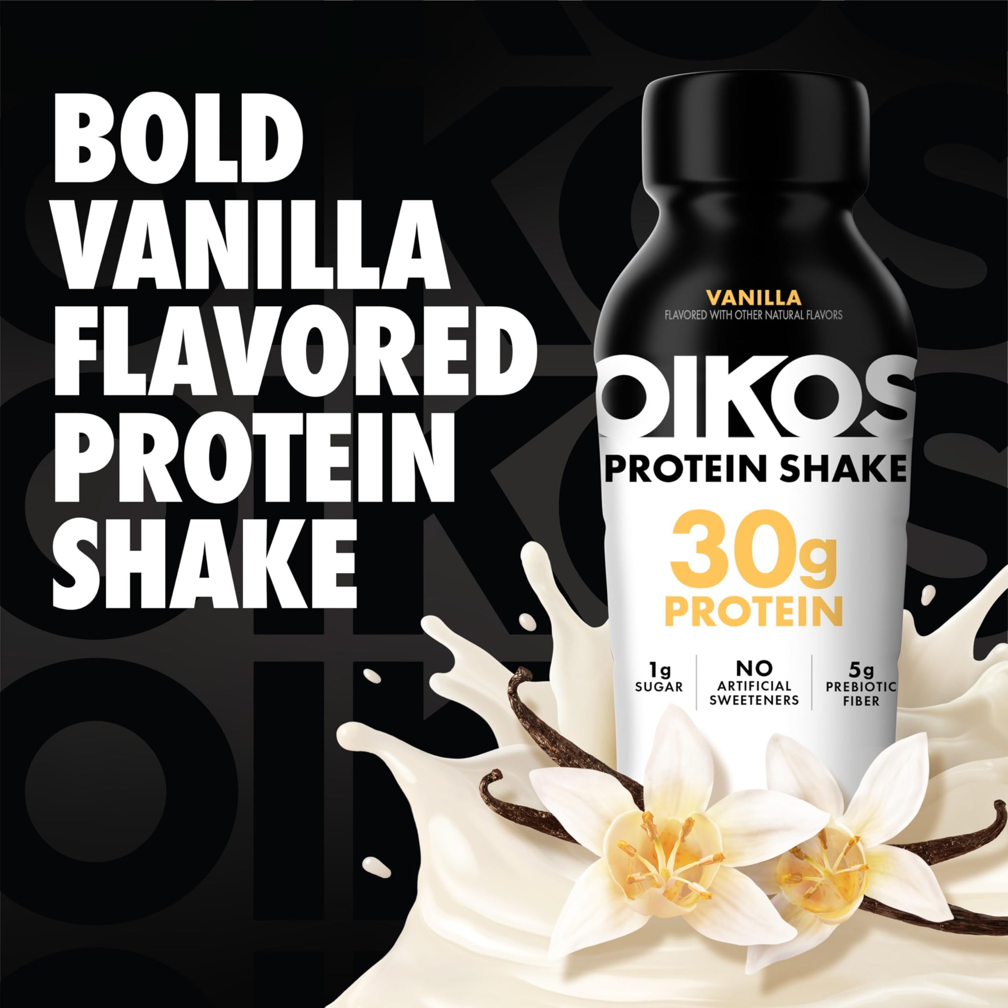 Oikos Protein Shake, Vanilla, 30g High Protein Drinks, Shelf Stable, Ready to Drink, 5g Prebiotic Fiber, 12 fl oz Bottle