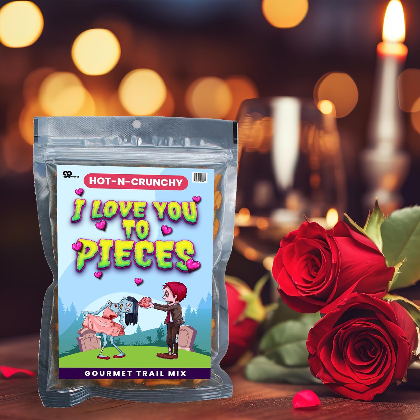Zombie Love You to Pieces Trail Mix - Premium Spicy Romance Snack Mix Weird Food Valentine Gifts Horror Movie Night Snacks for Date Gift Basket