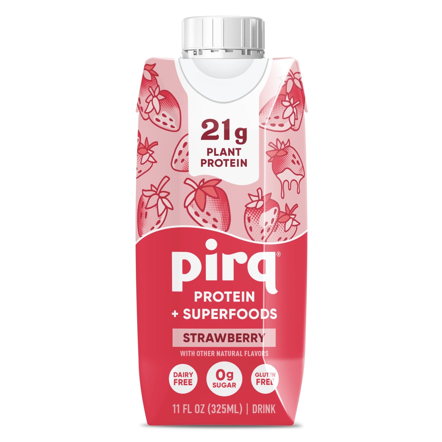 Pirq Plant-Based Protein Shakes | Strawberry 11 Fl Oz (Pack of 4) | Dairy-Free, Gluten-Free, Soy-Free, Zero Sugar