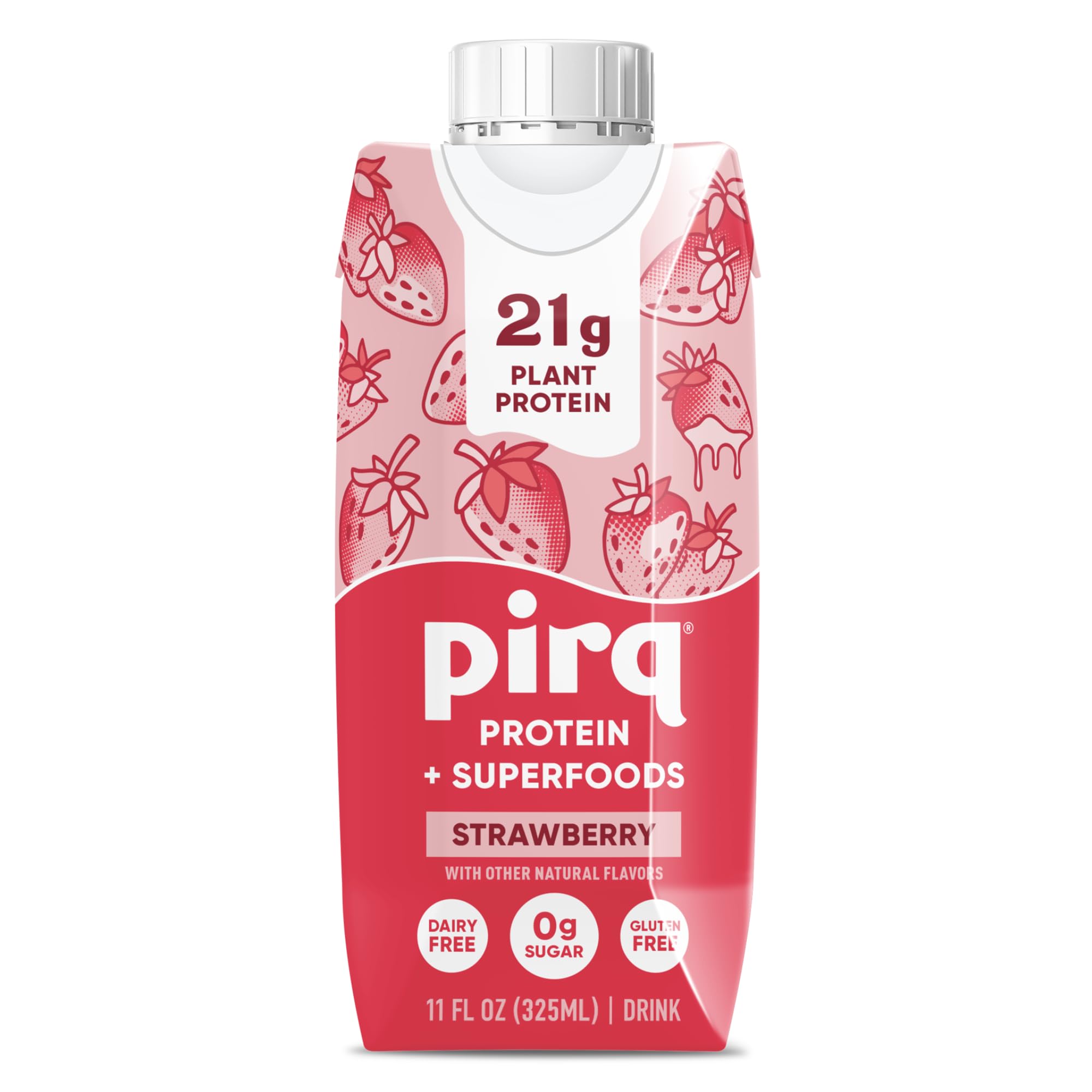 Pirq Plant-Based Protein Shakes | Strawberry 11 Fl Oz (Pack of 4) | Dairy-Free, Gluten-Free, Soy-Free, Zero Sugar