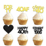 18pcs Black Gold Glitter Dessert Cupcake Pick for Straight Outta 1986 Cheer to 40 Years Old Theme Decor Supplies Happy 40th Birthday Party Decoration