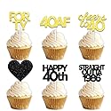 18pcs Black Gold Glitter Dessert Cupcake Pick for Straight Outta 1986 Cheer to 40 Years Old Theme Decor Supplies Happy 40th Birthday Party Decoration