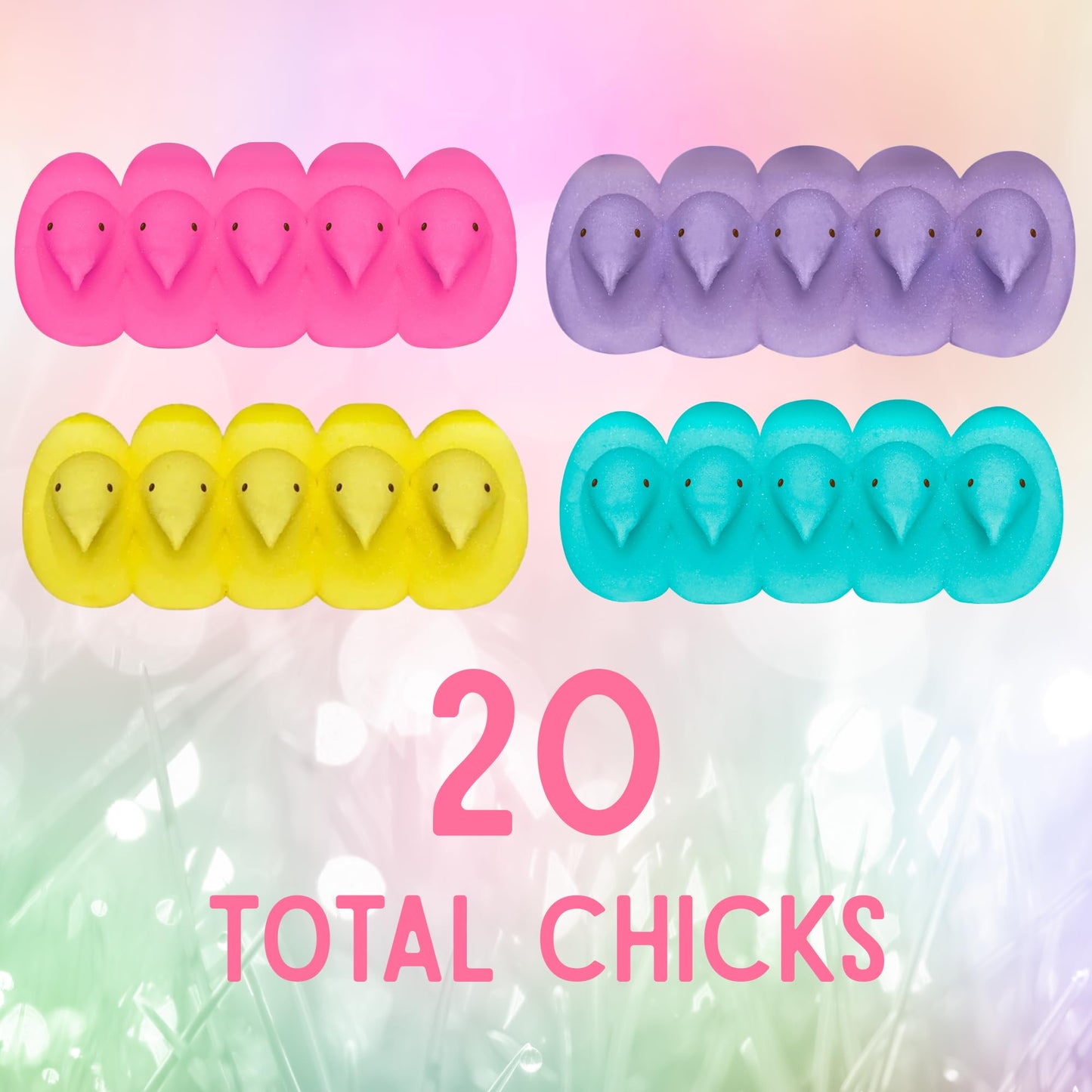 Peeps Marshmallow Chicks Variety Pack - Pink Blue Yellow Purple Easter Treats, 5 Count Boxes (Pack of 4)