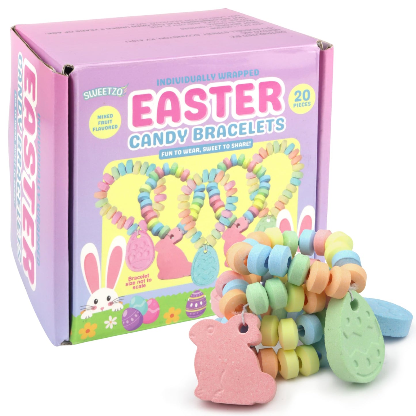 Easter Candy Bracelets, Individually Wrapped Edible Jewelry for Baskets, Egg Fillers and Hunts, 20 Count