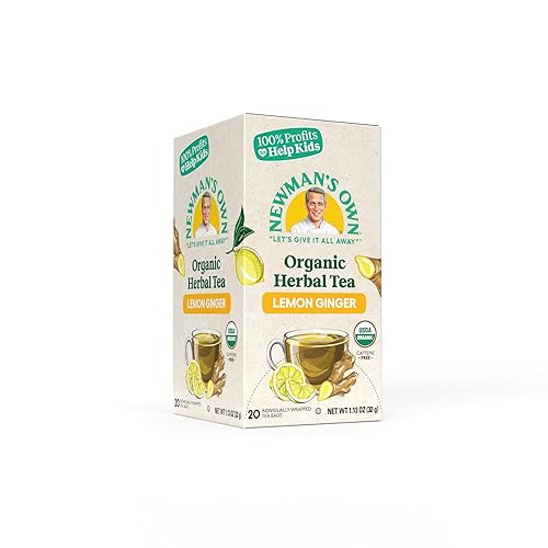 Newman's Own Organic Lemon Ginger Herbal Tea with Rooibos Tea with Organic Ginger 20 Individually Wrapped Tea Bags USDA Certified and Kosher Cinnamon
