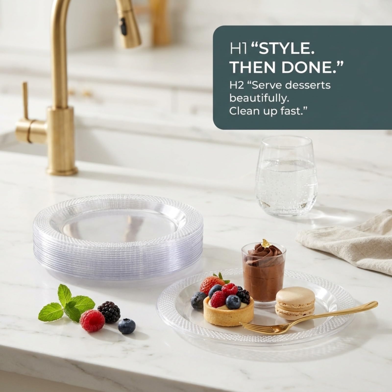 DEEZPOZ 6 Inch Clear Plastic Plates 100 Bulk Pack - Disposable Cake Plates for Dessert & Appetizers, BBQ, Party, Travel and Events,Recyclable (pack