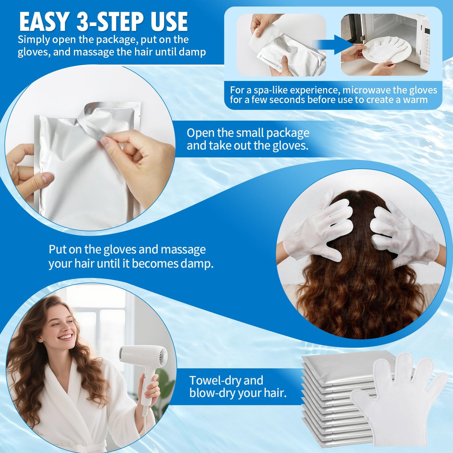 Creatyi No Bubbles Low Bubbles Shampoo Gloves No Rinse Waterless Shampoo for Bedridden Patients Hair Washing Gloves for Camping and Outdoor Activities