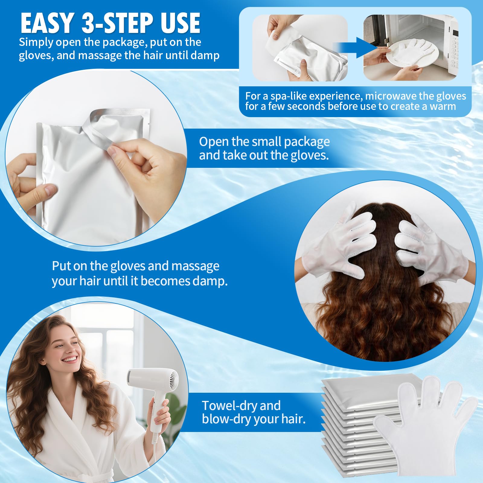 Creatyi No Bubbles Low Bubbles Shampoo Gloves No Rinse Waterless Shampoo for Bedridden Patients Hair Washing Gloves for Camping and Outdoor Activities