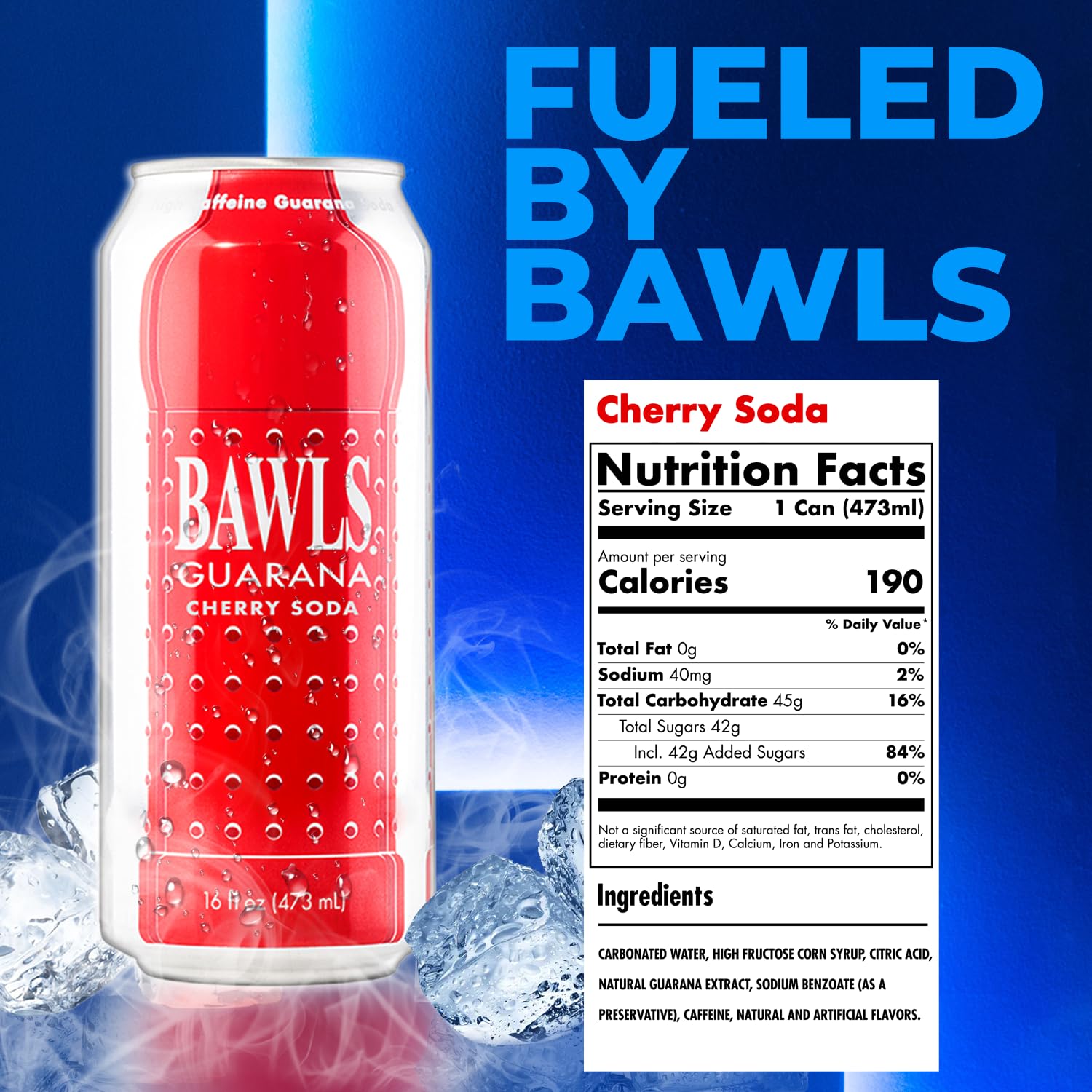 BAWLS Guarana Cherry, BAWLS Guarana Drink, Guarana Soda, Guarana Fueled Soda for Energy, High Energy Caffeinated Drink, 16oz 24 Pack Cans