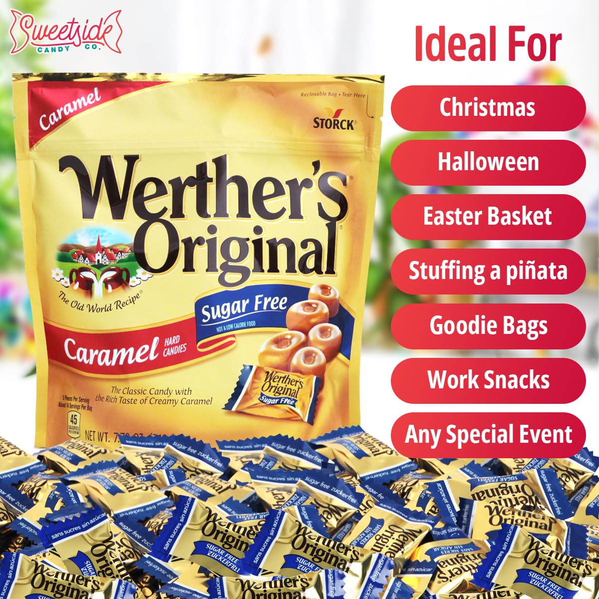 Original Caramel Hard Candies, 2 Pack of Individually Wrapped Sugar Free Hard Candy 7.7oz Each, Ideal Hard Candy for Holiday Treats, Perfect Caramel
