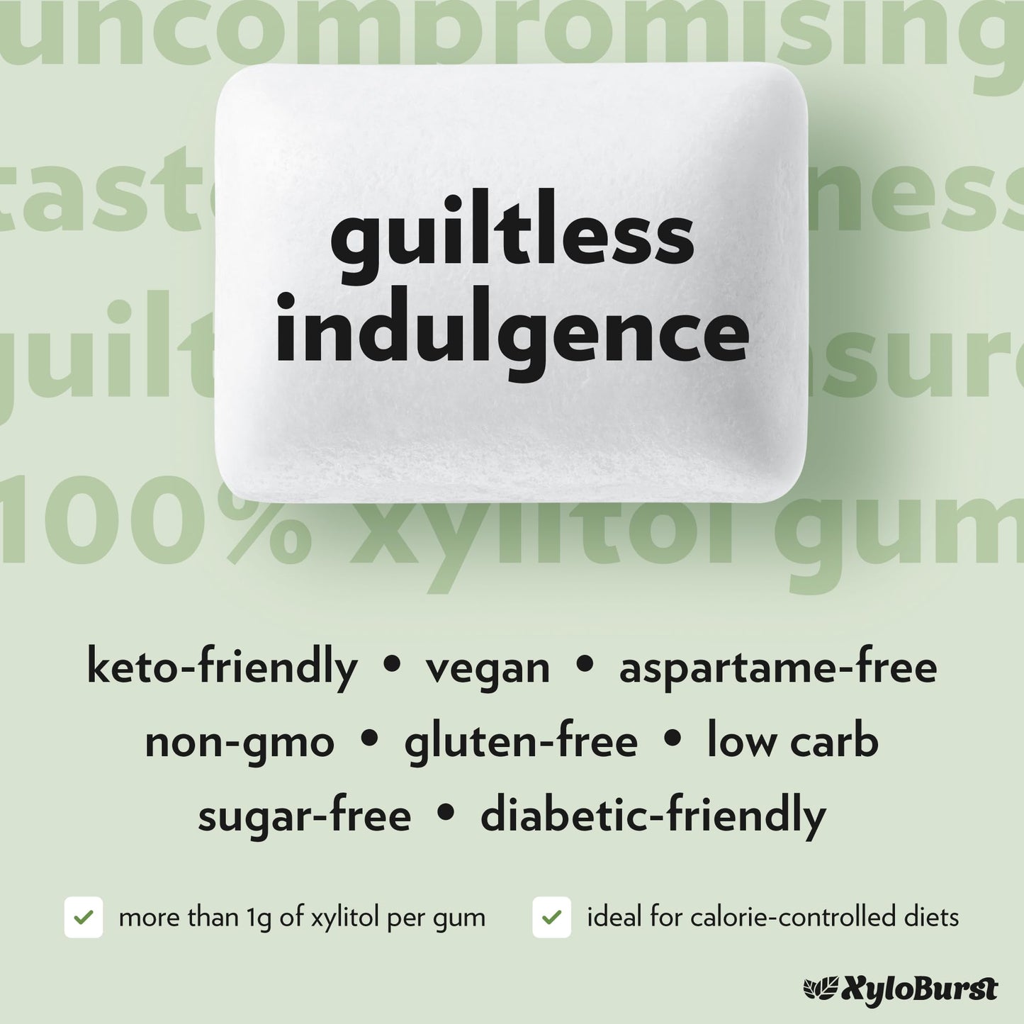 XyloBurst Gum | Xylitol Chewing Gum | Sugar Free, Gluten Free, Keto Friendly | Aspartame Free Gum For Oral Health | Green Tea | 500-Count Bag