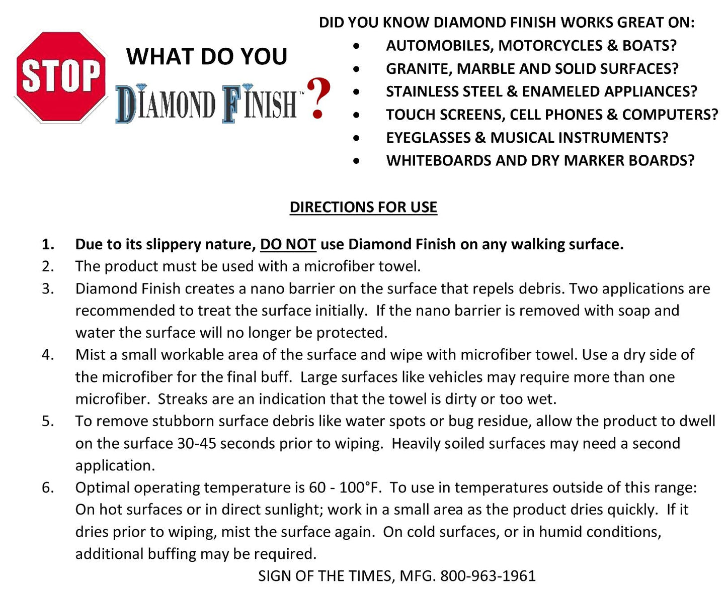 Diamond Finish 4oz Cleaner Polish Protector Removes & Repels Fingerprints, Dirt, Water Spots, Skin Oils, on Cell Phones, Glasses, Musical Instruments