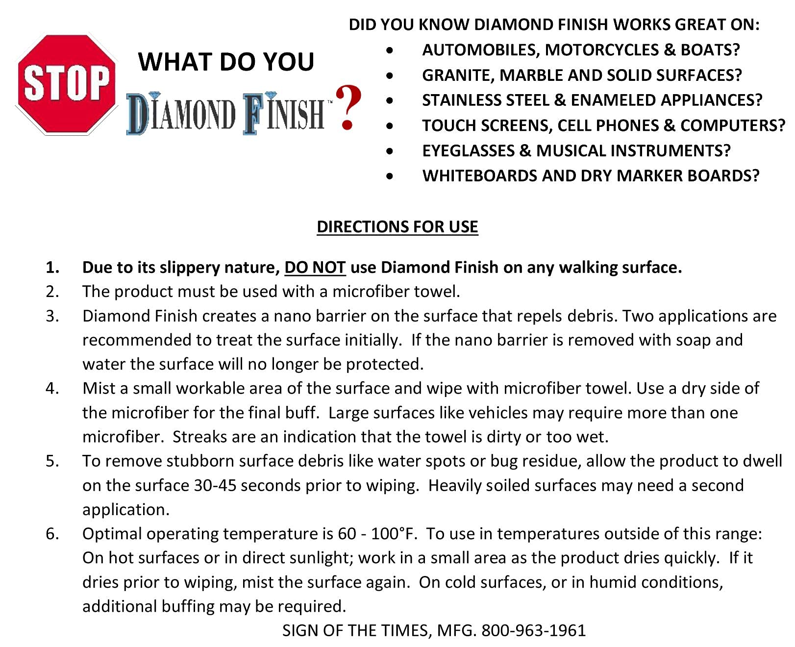 Diamond Finish 4oz Cleaner Polish Protector Removes & Repels Fingerprints, Dirt, Water Spots, Skin Oils, on Cell Phones, Glasses, Musical Instruments