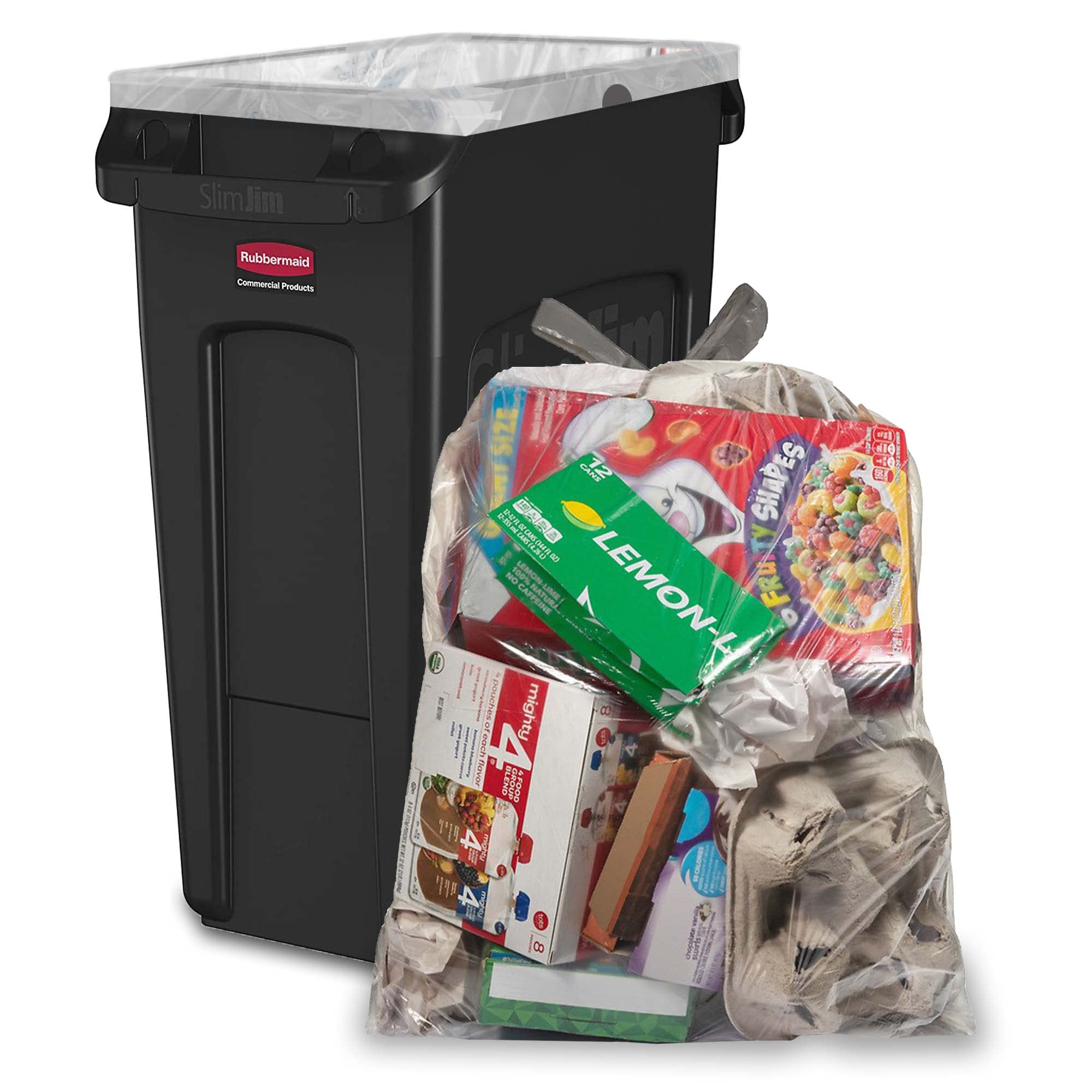 Aluf Plastics 23-26 Gallon 0.9 MIL Clear Garbage Bags With Drawstrings Fits Slim Jim Trash Cans - 28.5" x 39" - Pack of 200 - For Home, Office