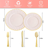 Pink Disposable Plates Plastic Set Of 125? Includes 25 Dinner and Dessert Plates, 75 Gold Cutlery for 25 Guests for Wedding Birthday Parties Baby