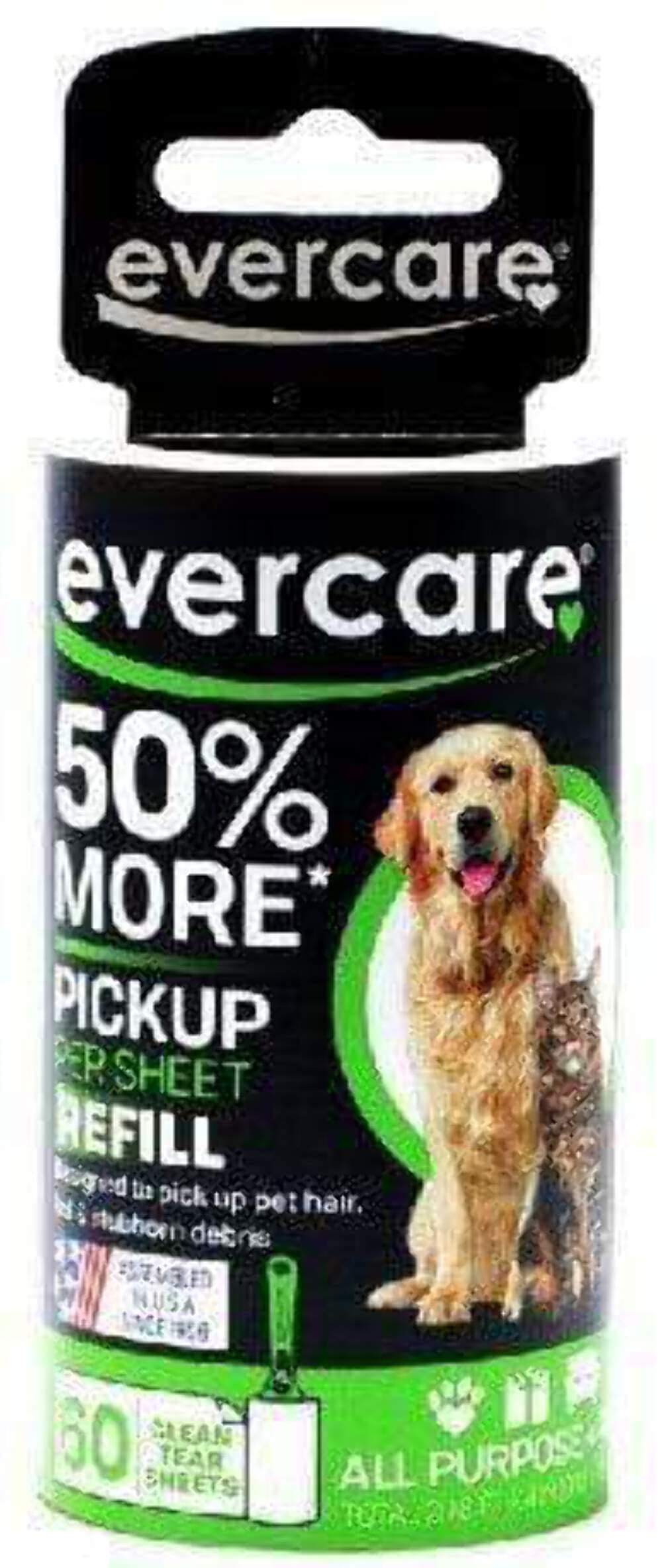 Evercare Pet Lint Roller Refill Extra Sticky All Purpose Use 60 Easy-Tear Sheets Per Roll Sticky Roller Cat & Dog Hair Remover for Furniture Clothing