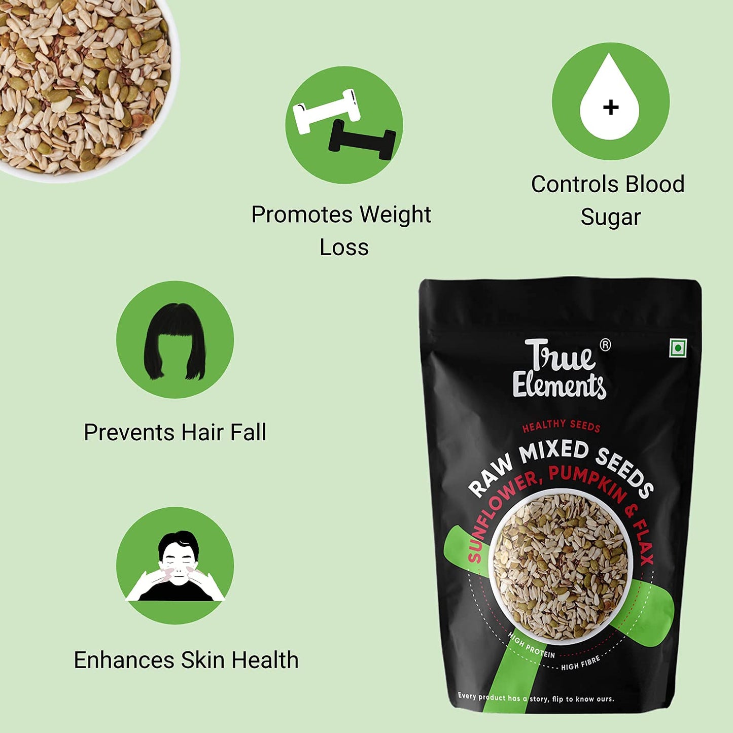 True Elements Raw Sunflower, Pumpkin & Flax Seeds, 150g