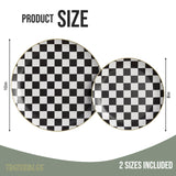 Trendables Heavy Duty Paper Plates Bulk 40 Pcs Disposable Party Plates - 20 X 8 Inch Dessert Plate & 20 X 10 Inch Paper Plate Checkered decor, black