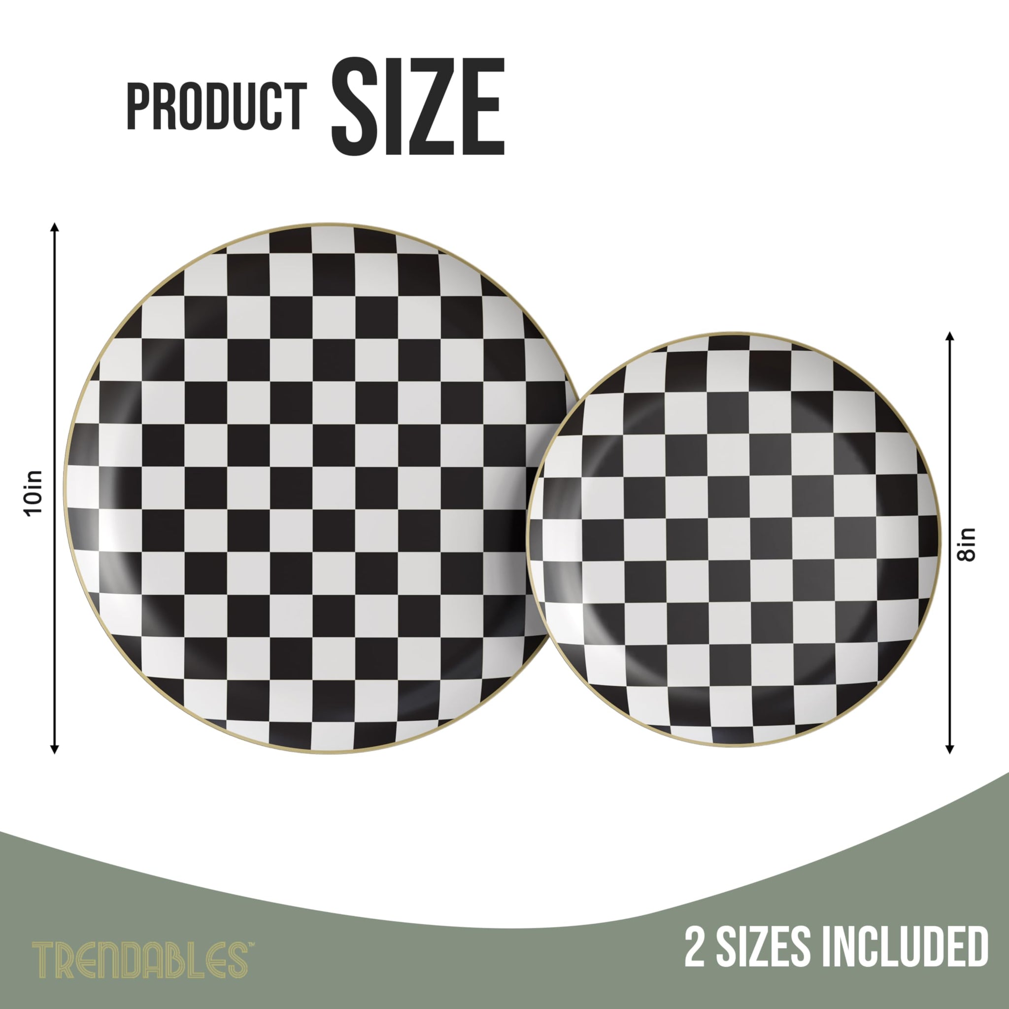 Trendables Heavy Duty Paper Plates Bulk 40 Pcs Disposable Party Plates - 20 X 8 Inch Dessert Plate & 20 X 10 Inch Paper Plate Checkered decor, black
