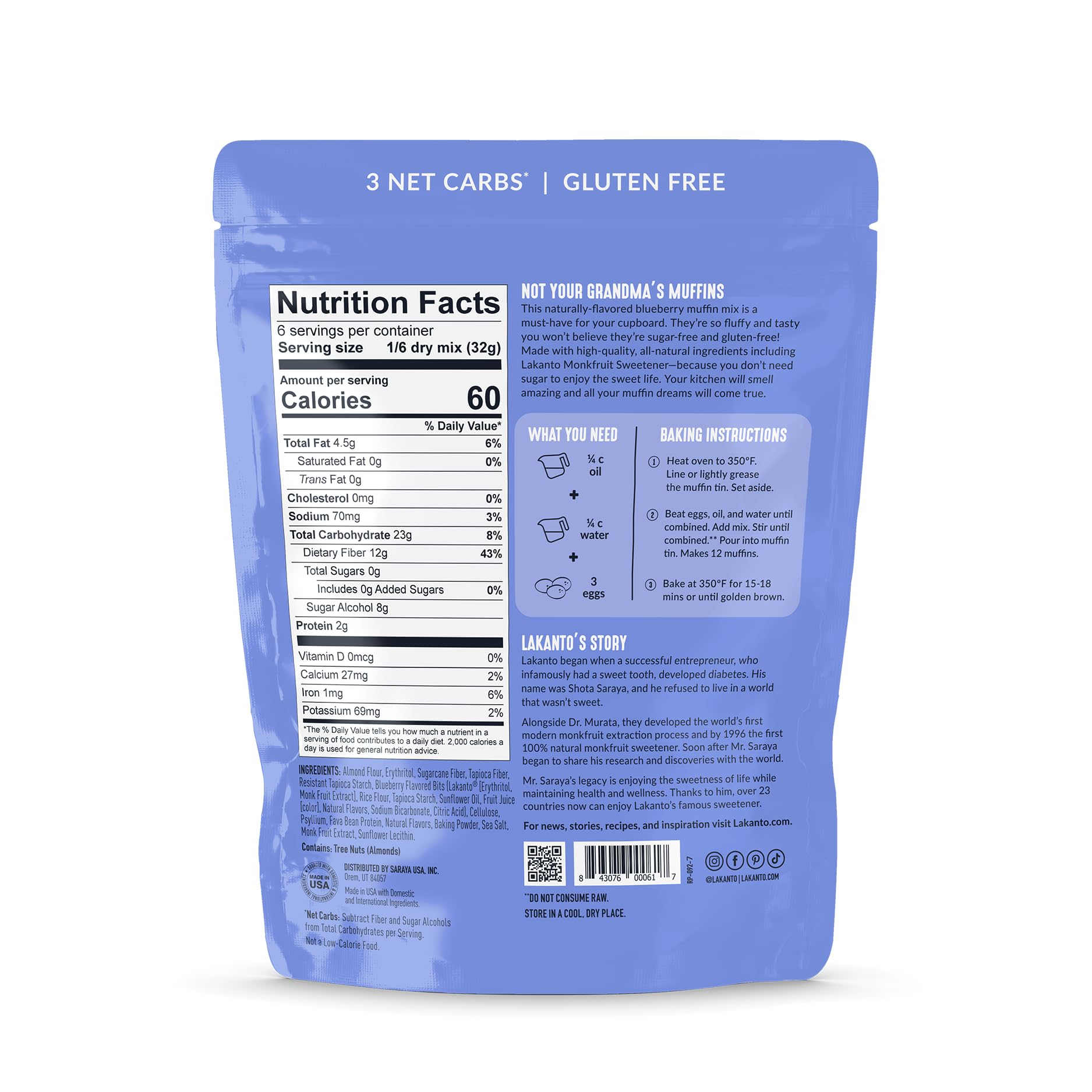 Lakanto Sugar Free Blueberry Muffin Mix - Naturally Flavored, Sweetened with Monk Fruit Sweetener, Keto Diet Friendly, Low Net Carbs, Gluten Free, Breakfast Food, Delicious, Easy to Make (6.77 oz)