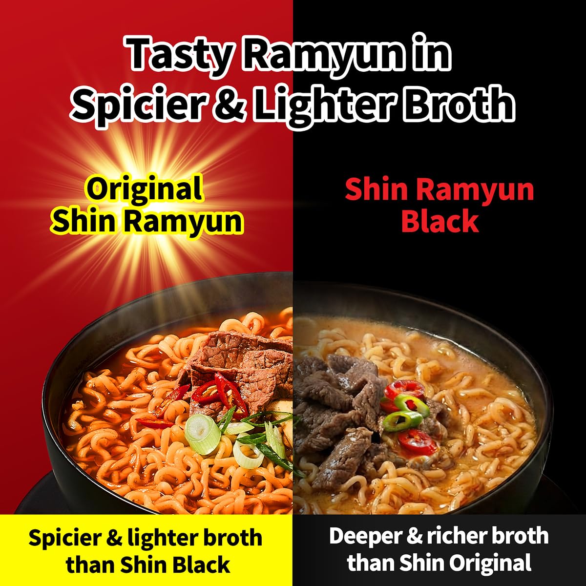 Nongshim Shin Ramyun Bowl Noodles, Spicy Korean Signature Instant Ramyun, Rich Beef Flavored Broth, Quick and Easy, Microwaveable Bowl, 3.03 oz (Pack