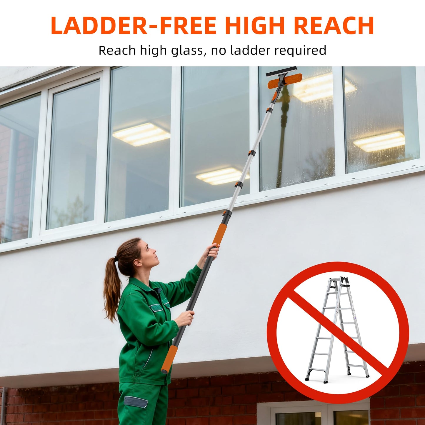 26FT High Window Cleaning Kit with Pole, 2-in-1 Window Squeegee with 5-20 FT Telescoping Extension Pole - Professional Window Washing Kit with Long